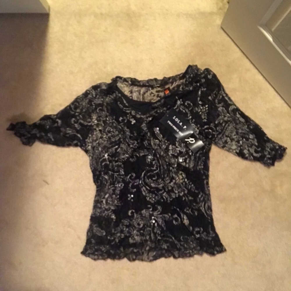 lola Black & Silver Patterned Velvet Burnout Top